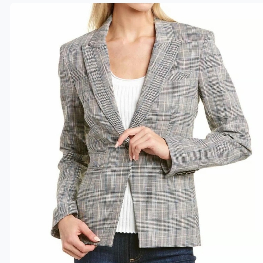 Veronica Beard Plaid Blazer in Gray and Cream
